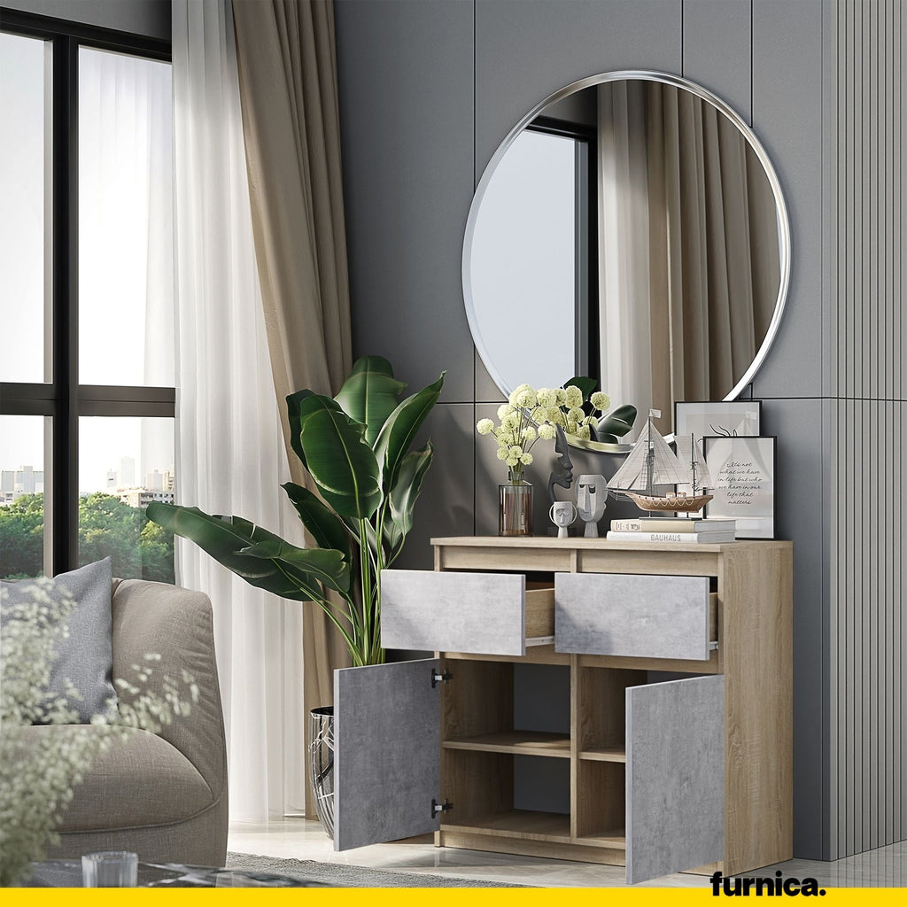 NOAH - Cómoda de 2 cajones y 2 puertas - Armario de almacenamiento para dormitorio - Aparador - Roble Sonoma / Hormigón - A75cm A80cm P35cm