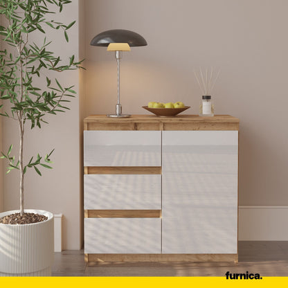 MIKEL - Cómoda de 3 cajones y 1 puerta - Gabinete de almacenamiento para dormitorio - Aparador - Roble Wotan / Blanco (3)