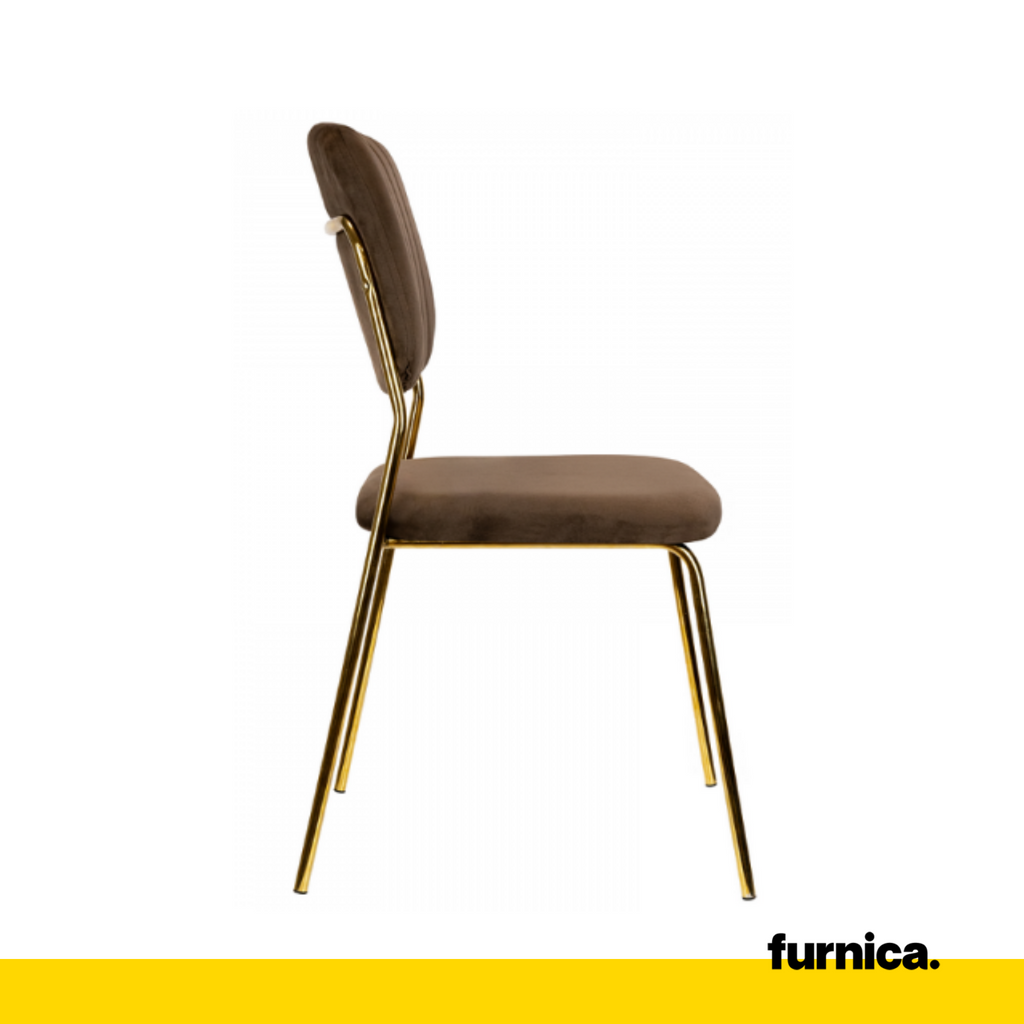 ADAMO - Silla de comedor / oficina de terciopelo acolchado con patas doradas cromadas - Marrón