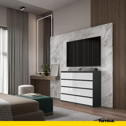 GABRIEL - Cómoda de 8 cajones - Armario de almacenamiento para dormitorio - Antracita / Blanco Brillante A92cm A120cm (2)