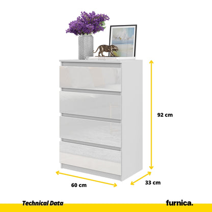 GABRIEL - Cómoda de 4 cajones - Armario de almacenamiento para dormitorio - Blanco Mate / Blanco Brillante A92cm A60cm (2)