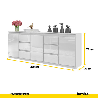 MIKEL - Cómoda de 6 cajones y 3 puertas - Armario de almacenamiento para dormitorio - Aparador - Blanco Mate / Blanco (2)