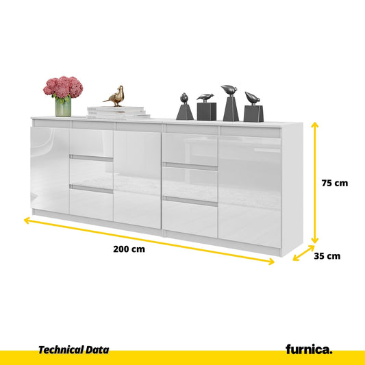 MIKEL - Cómoda de 6 cajones y 3 puertas - Armario de almacenamiento para dormitorio - Aparador - Blanco Mate / Blanco (2)
