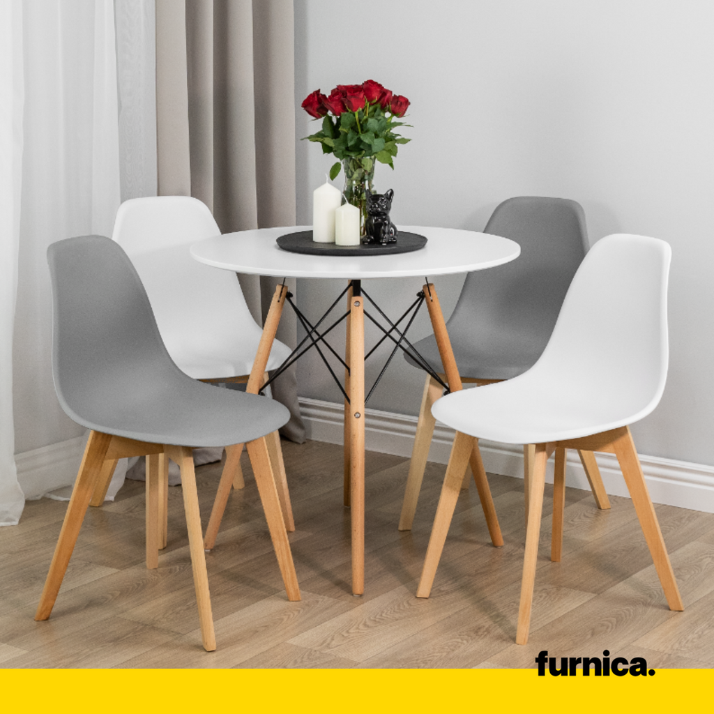 MARCELLO - Silla de plástico para comedor/oficina con patas de madera - Gris