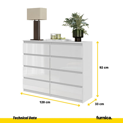 GABRIEL - Cómoda de 8 cajones - Armario de almacenamiento para el dormitorio - Aparador - Blanco Brillante - A92cm (2)
