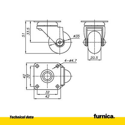 Rueda de mueble con placa de montaje - transparente - cromada - Ø3.5cm (2) – Furnica
