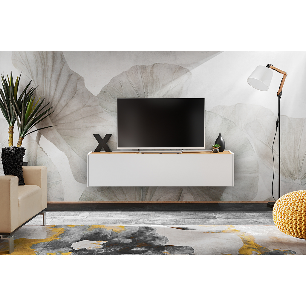 CARLO II - Conjunto de muebles de salón - Blanco Mate / Roble Wotan