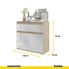 NOAH - Cómoda de 2 cajones y 2 puertas - Armario de almacenamiento para dormitorio - Aparador - Roble Sonoma / Blanco Brillante - A75cm A80cm P35cm