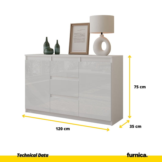 MIKEL - Cómoda de 3 cajones y 2 puertas - Armario de almacenamiento para dormitorio - Aparador - Blanco Mate / Blanco (2)