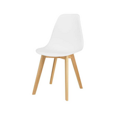 MARCELLO - Silla de plástico para comedor/oficina con patas de madera - Blanco