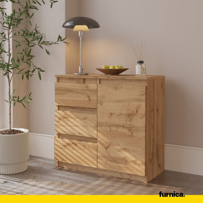 MIKEL - Cómoda de 3 cajones y 1 puerta - Gabinete de almacenamiento para dormitorio - Aparador - Roble Wotan - A75cm (4)