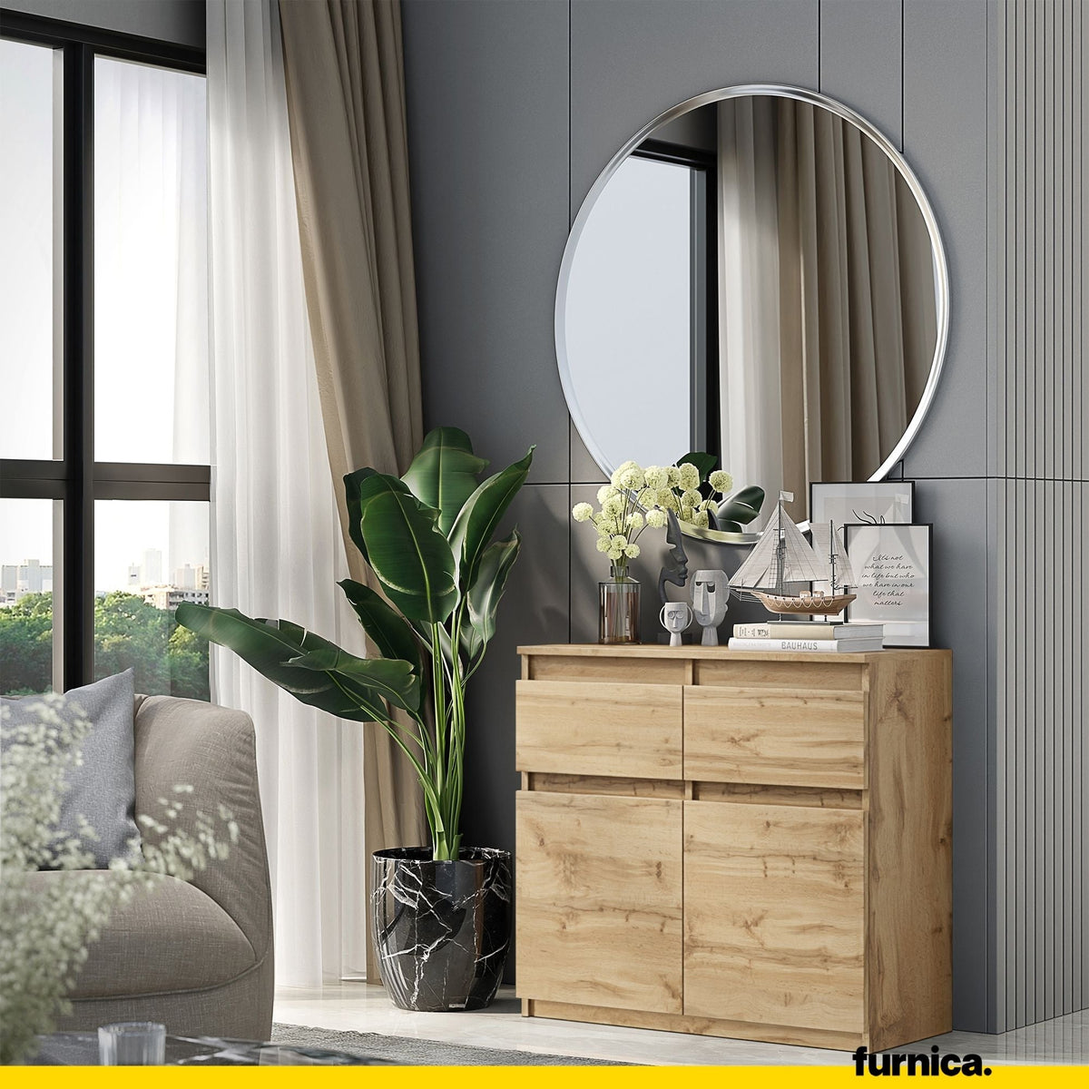 NOAH - Cómoda de 2 cajones y 2 puertas - Armario de almacenamiento para dormitorio - Aparador - Roble Wotan - A75cm (3)