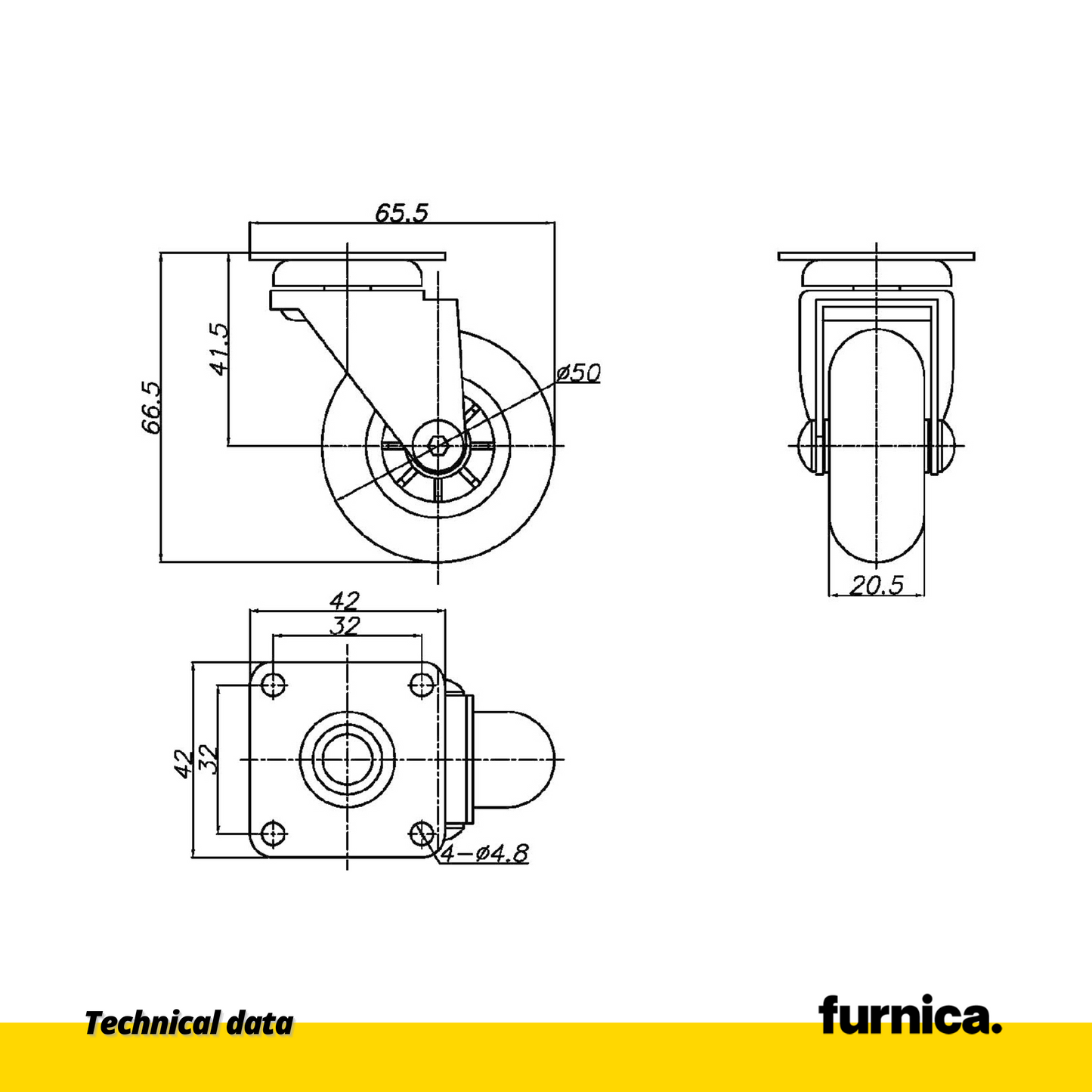 Rueda de mueble con placa de montaje - transparente - cromada - Ø5.0cm (2) – Furnica