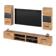 MIRANDA - Mueble TV colgante - 4 armarios - Roble Wotan