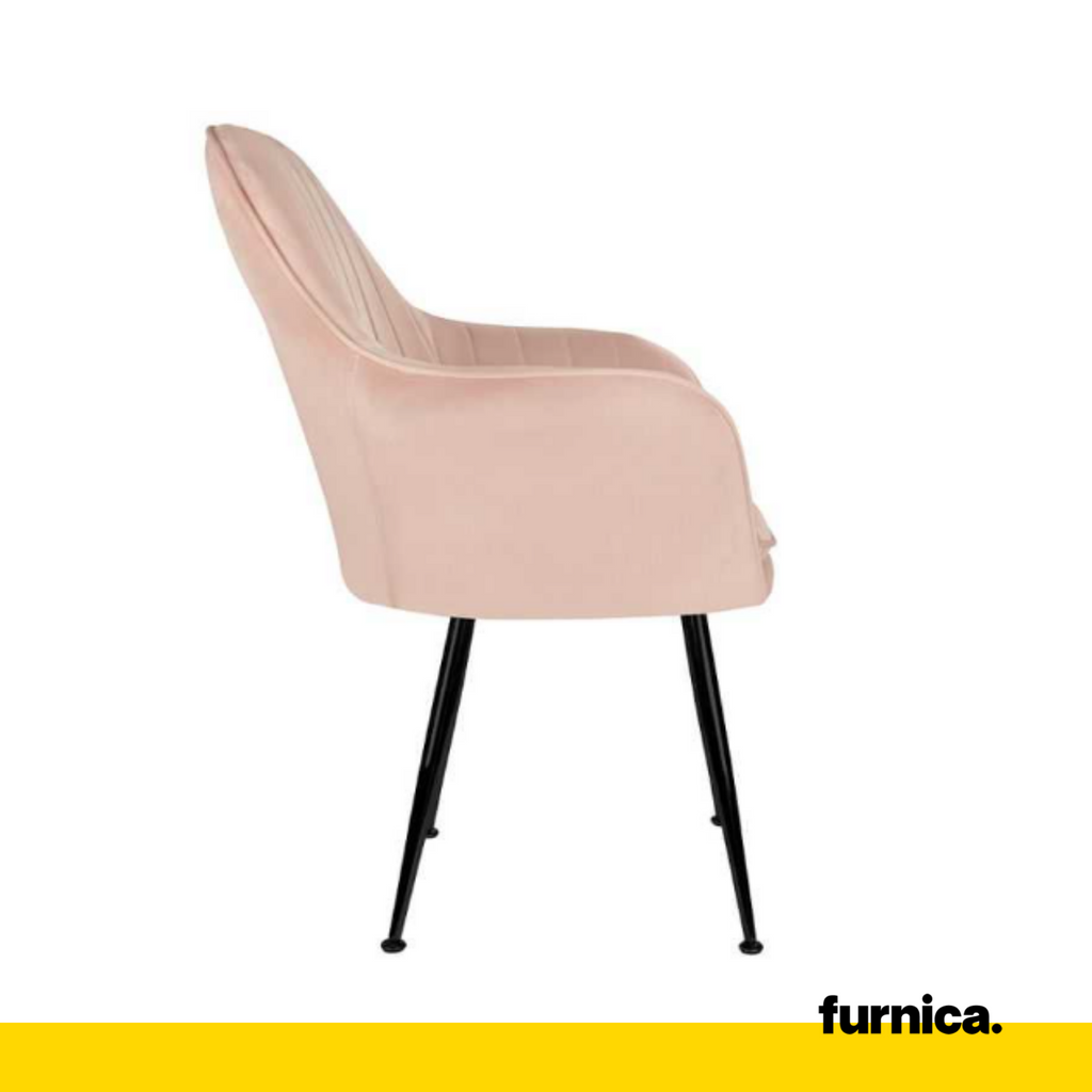 AMEDEO - Silla de comedor / oficina de terciopelo acolchado con patas de cromo negro - Rosa Claro