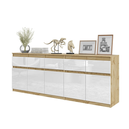 NOAH - Cómoda de 5 cajones y 5 puertas - Armario de almacenamiento para dormitorio - Aparador - Roble Wotan / Blanco