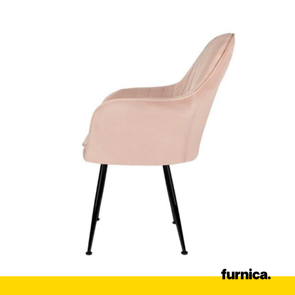 AMEDEO - Silla de comedor / oficina de terciopelo acolchado con patas de cromo negro - Rosa Claro