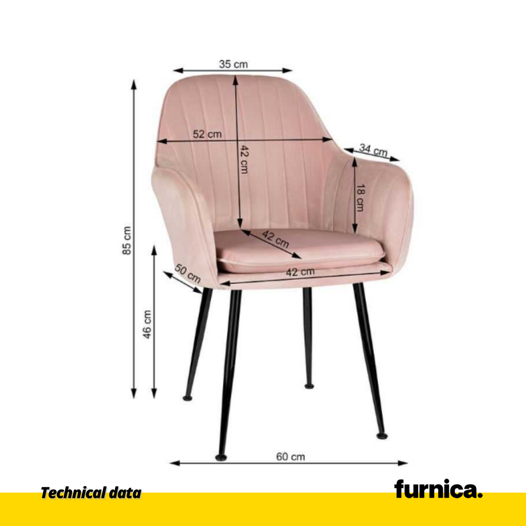 AMEDEO - Silla de comedor / oficina de terciopelo acolchado con patas de cromo negro - Rosa Claro