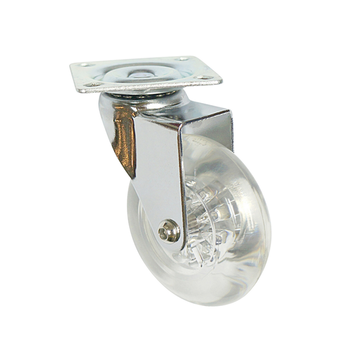 Rueda de mueble con placa de montaje - Transparente - Cromo - Ø7.5cm – Furnica