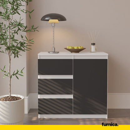 MIKEL - Cómoda de 3 cajones y 1 puerta - Armario de almacenamiento para dormitorio - Blanco Mate / Antracita A75cm A80cm (3)