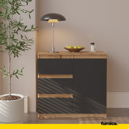 MIKEL - Cómoda de 3 cajones y 1 puerta - Gabinete de almacenamiento para dormitorio - Aparador - Roble Wotan / Antracita (3)