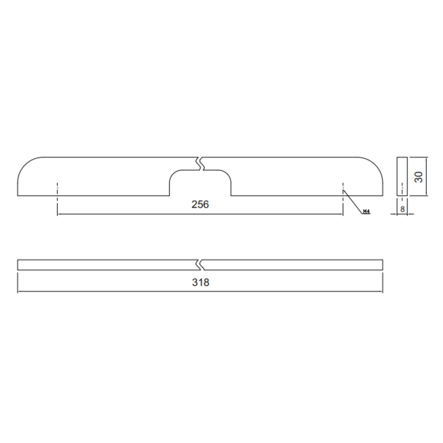 Asa de mueble 256mm U084 - Cromo (2) – Furnica