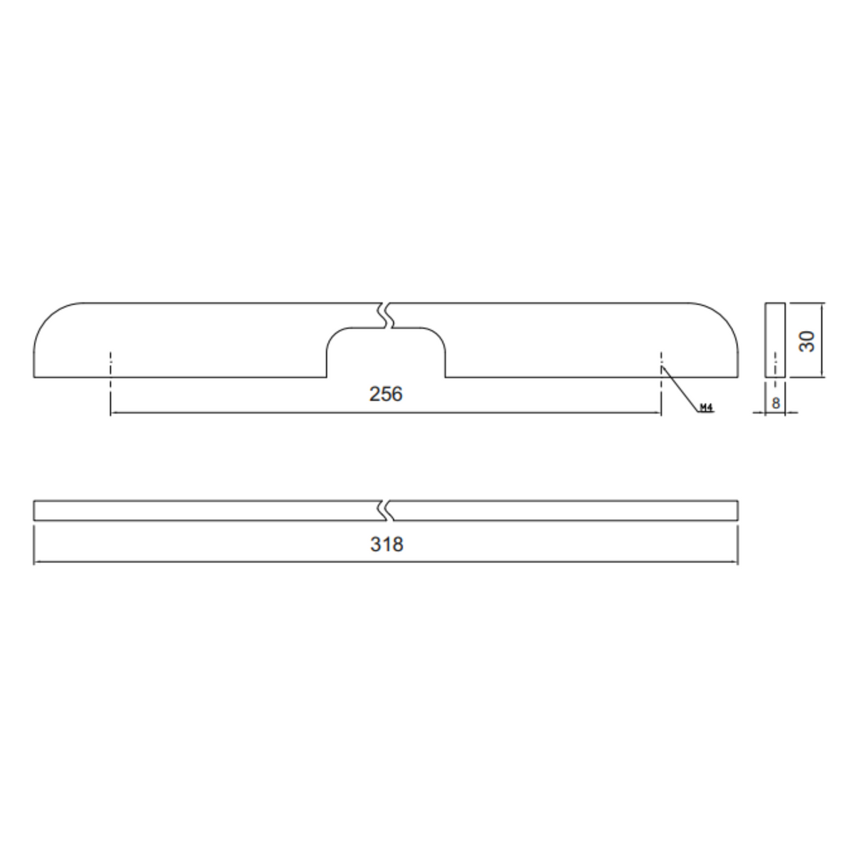 Asa de mueble 256mm U084 - Cromo (2) – Furnica