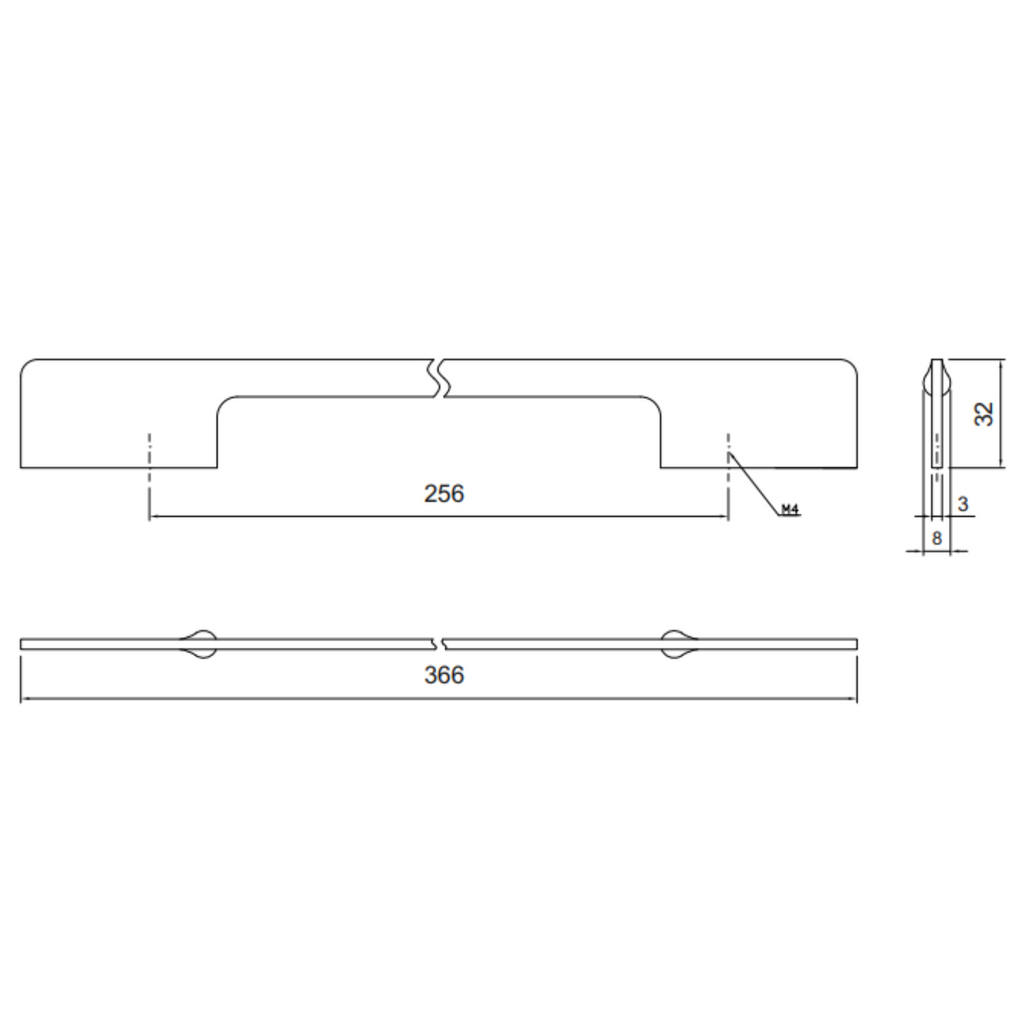 Mango de mueble de 256 mm U086 - Acero cepillado