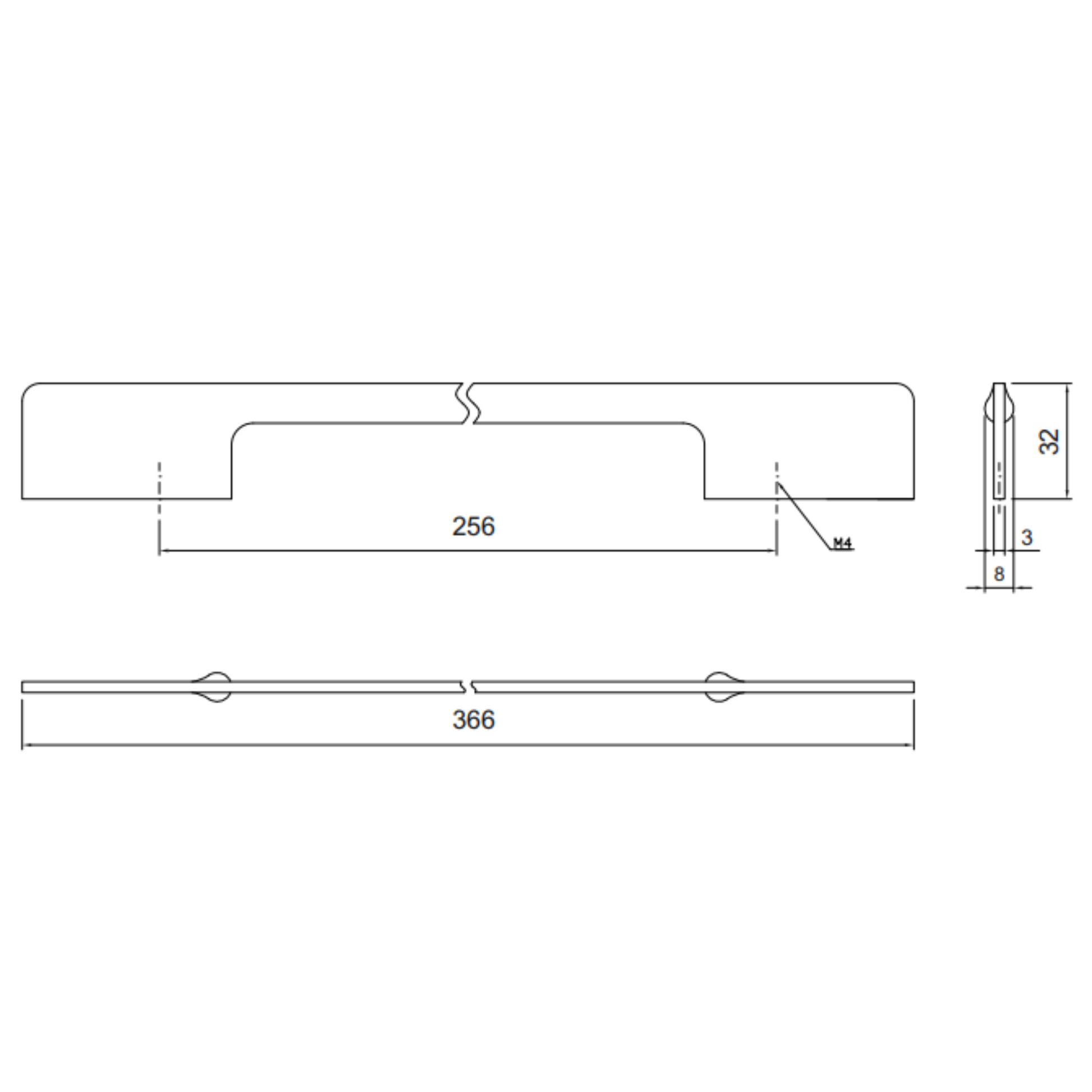 Asa de mueble 256mm U086 - Cromo (2) – Furnica