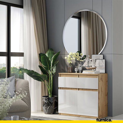 NOAH - Cómoda de 2 cajones y 2 puertas - Armario de almacenamiento para dormitorio - Aparador - Roble Wotan / Blanco (3)