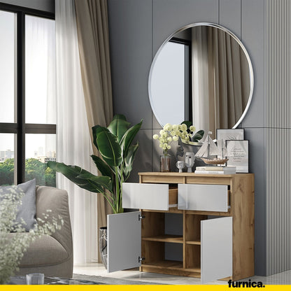 NOAH - Cómoda de 2 cajones y 2 puertas - Armario de almacenamiento para dormitorio - Aparador - Roble Wotan / Blanco (4)