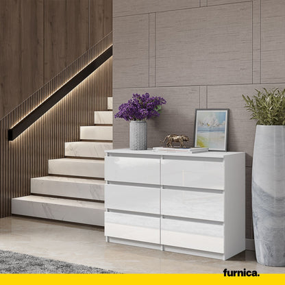 GABRIEL - Cómoda de 6 cajones - Armario de almacenamiento para dormitorio - Blanco Mate / Blanco Brillante A71cm A100cm (3)