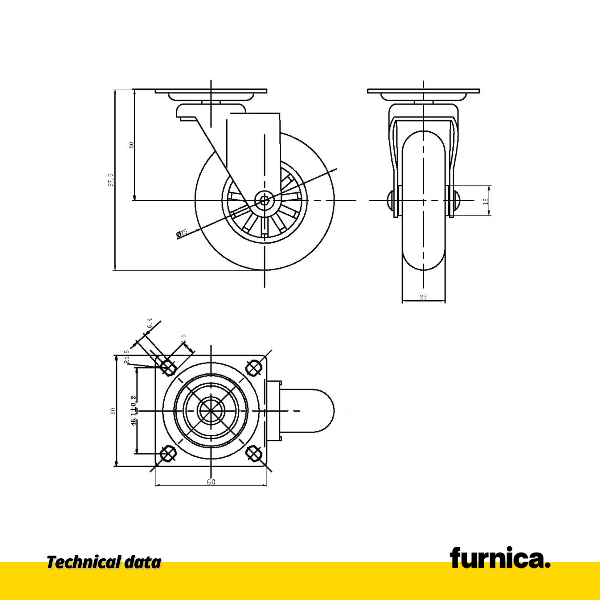 Rueda de mueble con placa de montaje - Transparente - Cromo - Ø7.5cm (2) – Furnica