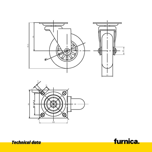 Rueda de mueble con placa de montaje - Transparente - Cromo - Ø7.5cm (2) – Furnica