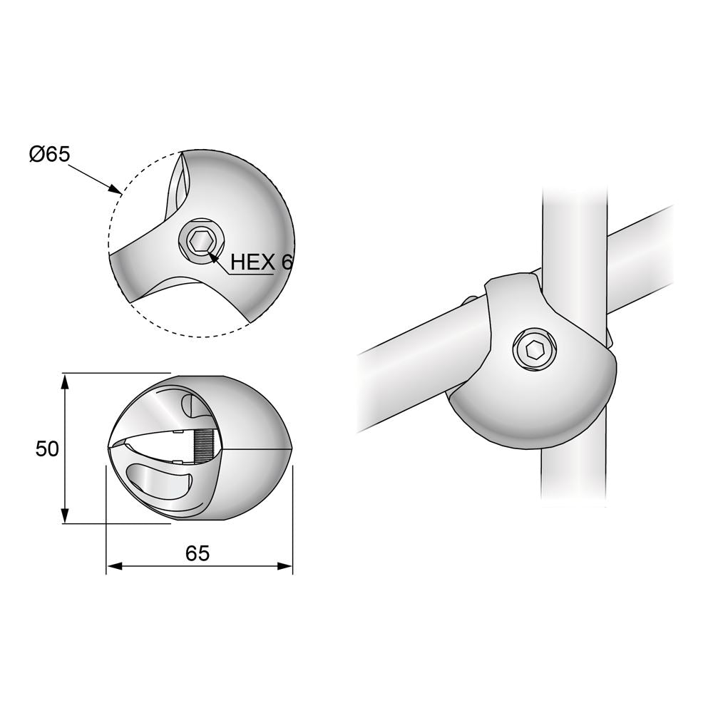 Conector doble de 25mm, cromado