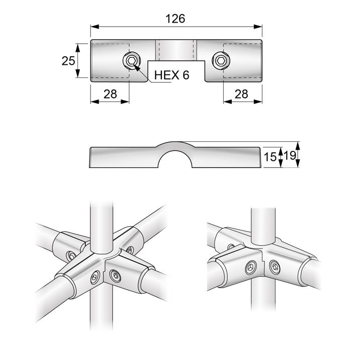 Conector de media cruz de 25mm, cromado (2) – Furnica