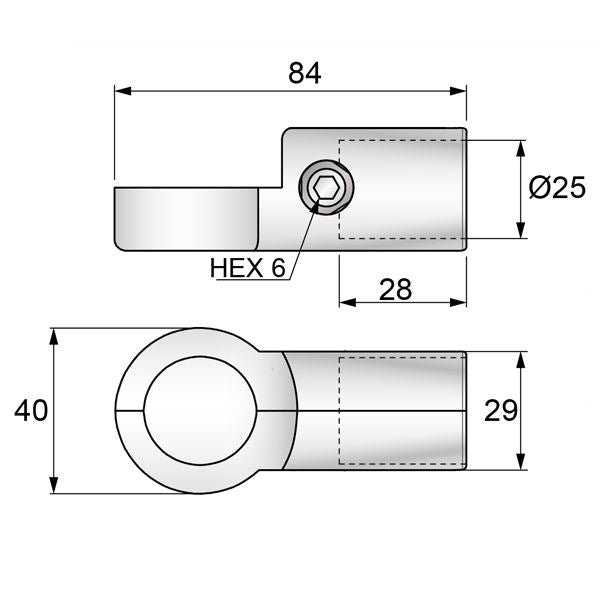 Conector medio S-Type de 25mm, cromado