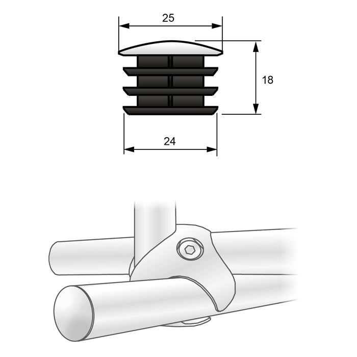 Tapón de extremo de tubo de 25 mm, cromado (2) – Furnica