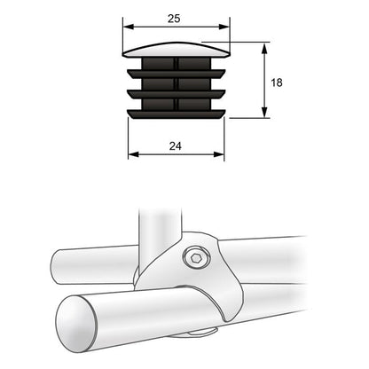 Tapón de extremo de tubo de 25 mm, cromado (2) – Furnica