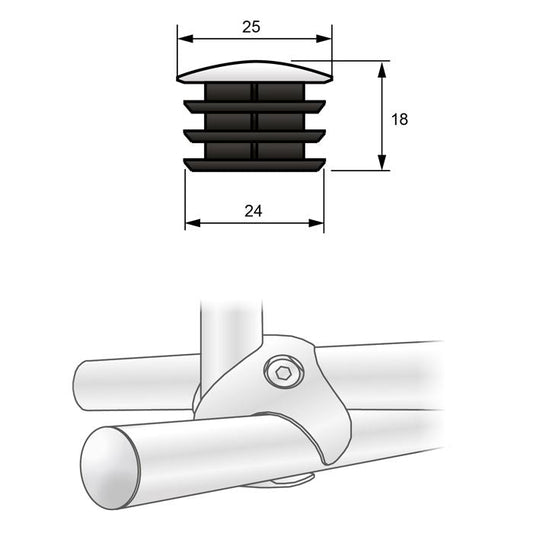 Tapón de extremo de tubo de 25 mm, cromado (2) – Furnica