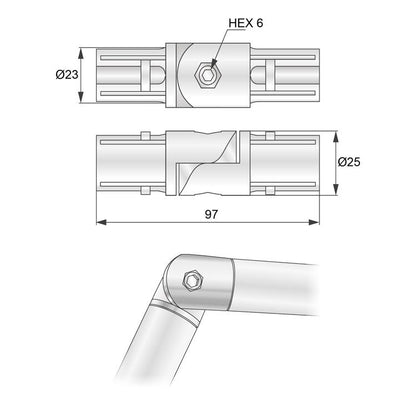 Conector de bisagra para tubo de 25mm, cromado (2) – Furnica
