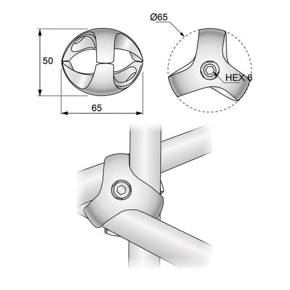 Conector triple de 25mm, cromado (2) – Furnica