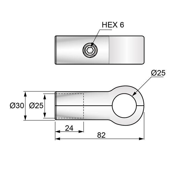 Conector de brazo único de 25 mm, cromado