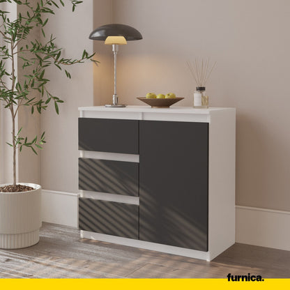 MIKEL - Cómoda de 3 cajones y 1 puerta - Armario de almacenamiento para dormitorio - Blanco Mate / Antracita A75cm A80cm (4)