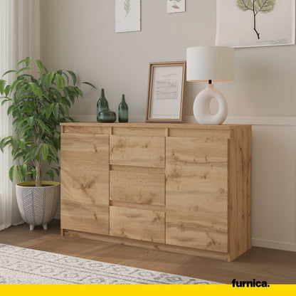 MIKEL - Cómoda de 3 cajones y 2 puertas - Armario de almacenamiento para el dormitorio - Aparador - Roble Wotan - A75cm (4)