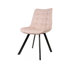 BARTOLOMEO - Silla de comedor / oficina de terciopelo acolchado con patas de metal negro - Rosa