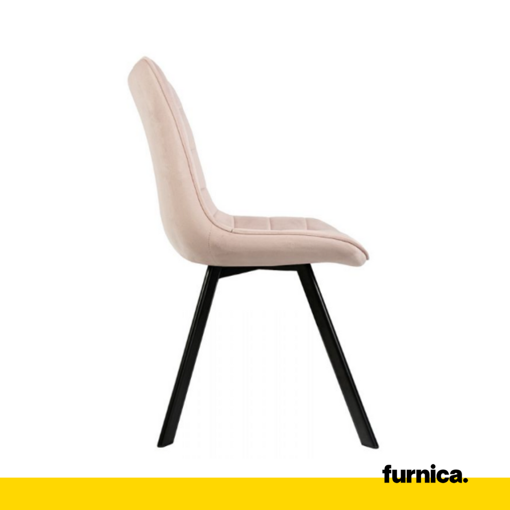 BARTOLOMEO - Silla de comedor / oficina de terciopelo acolchado con patas de metal negro - Rosa