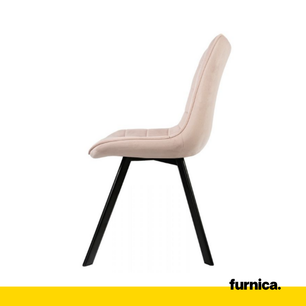 BARTOLOMEO - Silla de comedor / oficina de terciopelo acolchado con patas de metal negro - Rosa