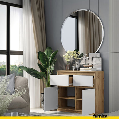 NOAH - Cómoda de 2 cajones y 2 puertas - Armario de almacenamiento para dormitorio - Aparador - Roble Wotan / Blanco (4)