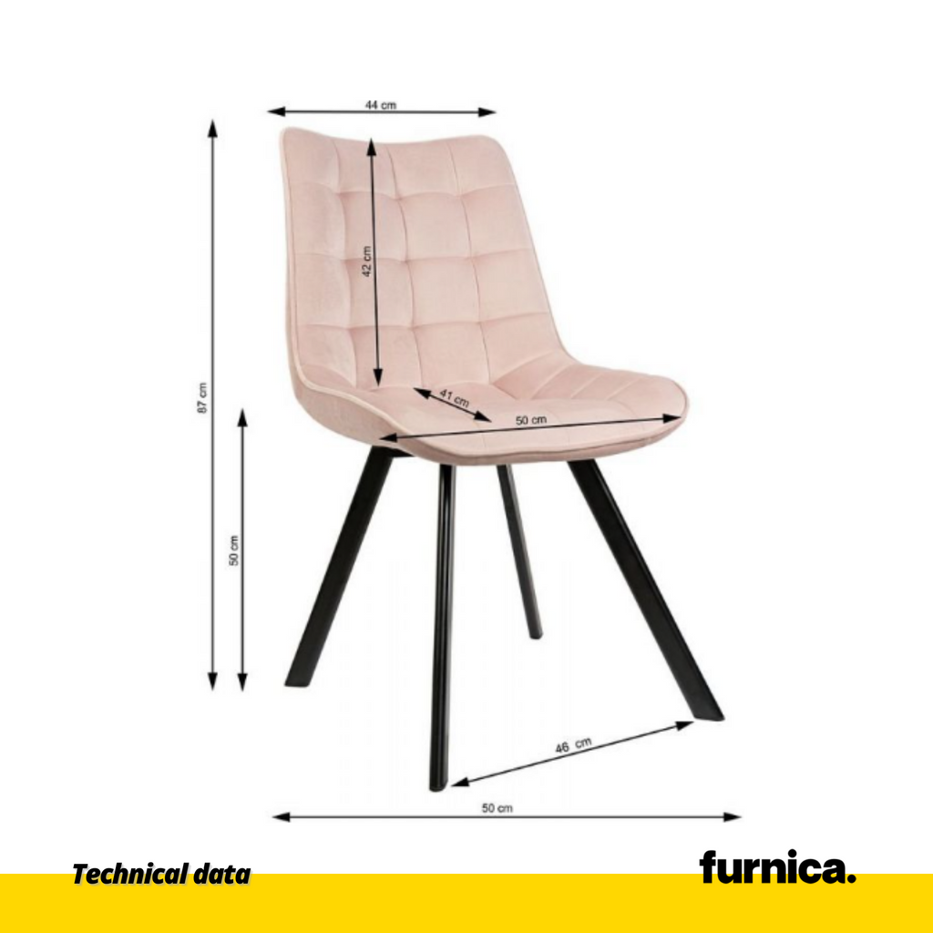 BARTOLOMEO - Silla de comedor / oficina de terciopelo acolchado con patas de metal negro - Rosa